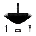 16-1/2x22 Glass Vessel Bathroom Sink with Vessel Faucet Noir Dark Q343216