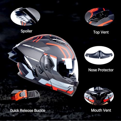 Matt Black Red Full Face Modular Motorcycle Helmet P680