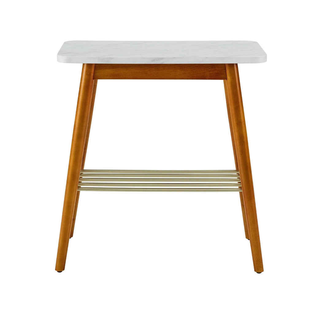 Tapered Leg Side Table Acorn White Faux Marble W257