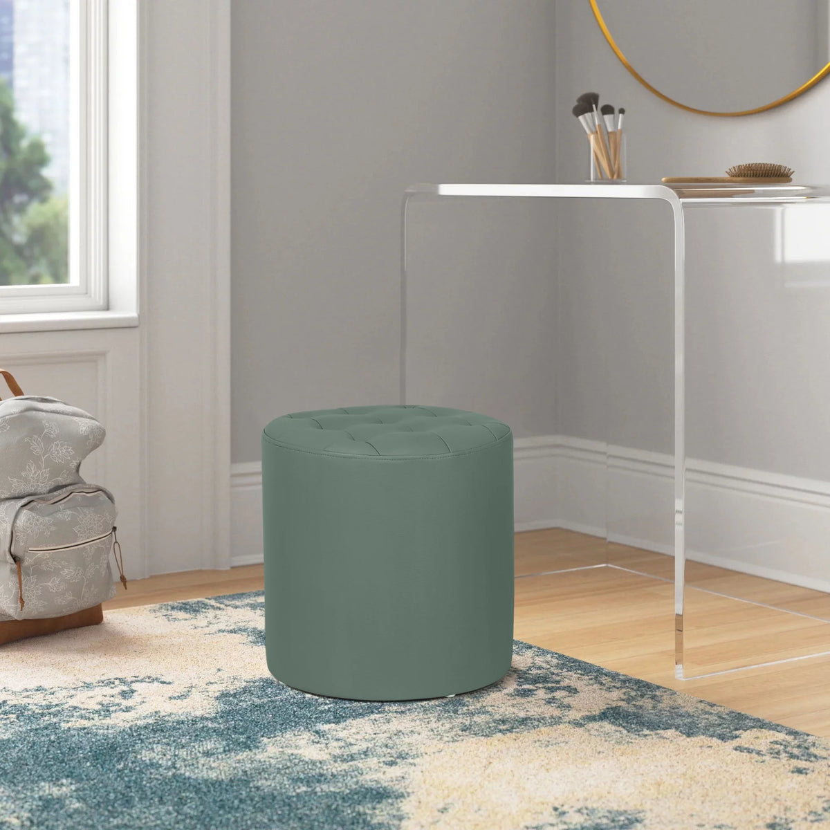 Green Padded Leather Ottoman G227
