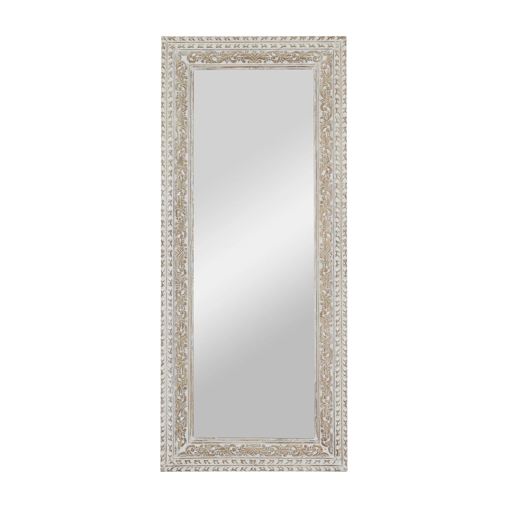 White Carved Floral Wall Mirror R845881