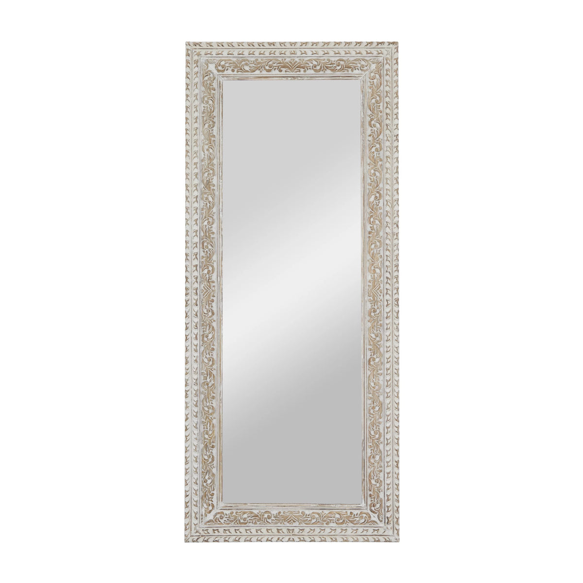 White Carved Floral Wall Mirror R845881