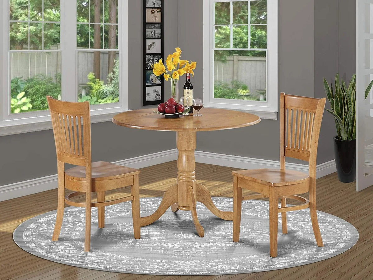 3 Piece Round Dropleaf Dining Table and 2 Wooden Seat Chairs Z5043