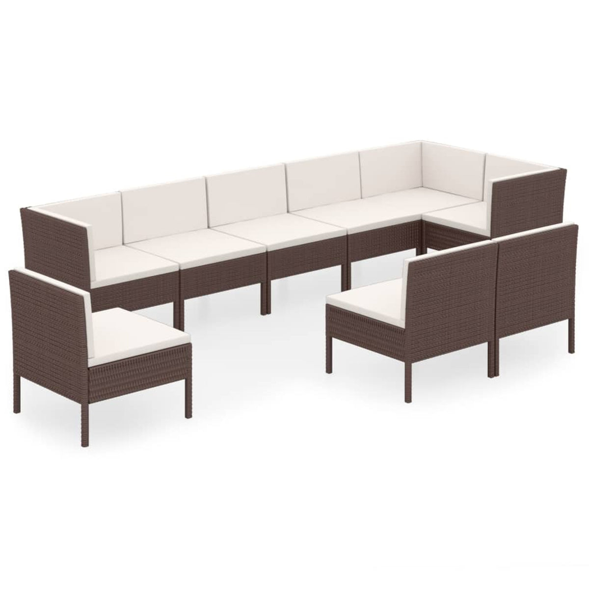 9 Piece Cream White Cushion Brown Poly Rattan Patio Lounge Set F850