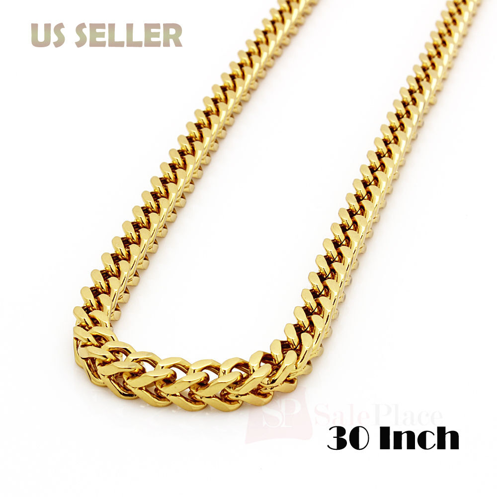 Gold Stainless Steel Franco Cuban Box Chain Necklace T488380