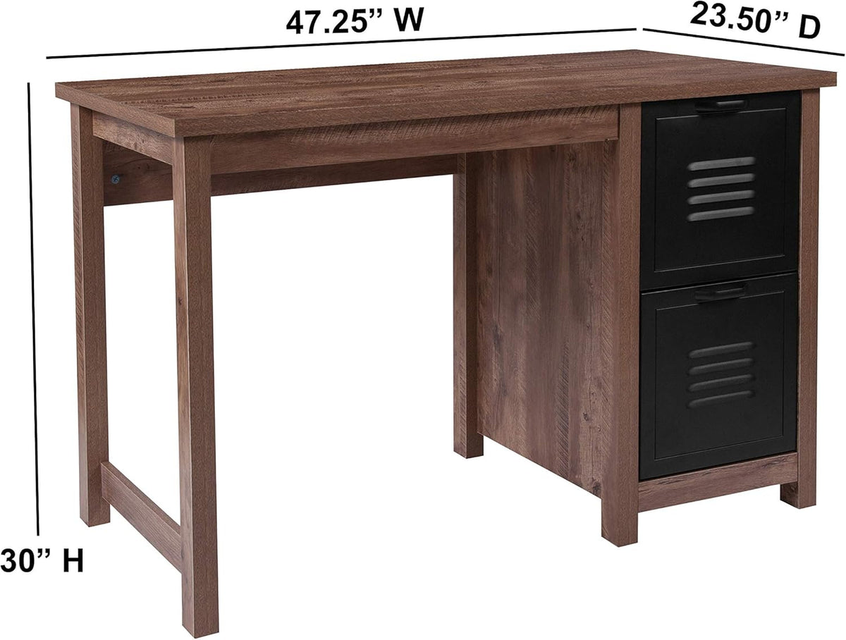 Crosscut Oak Wood Grain Finish Computer Desk with Metal Drawers E446