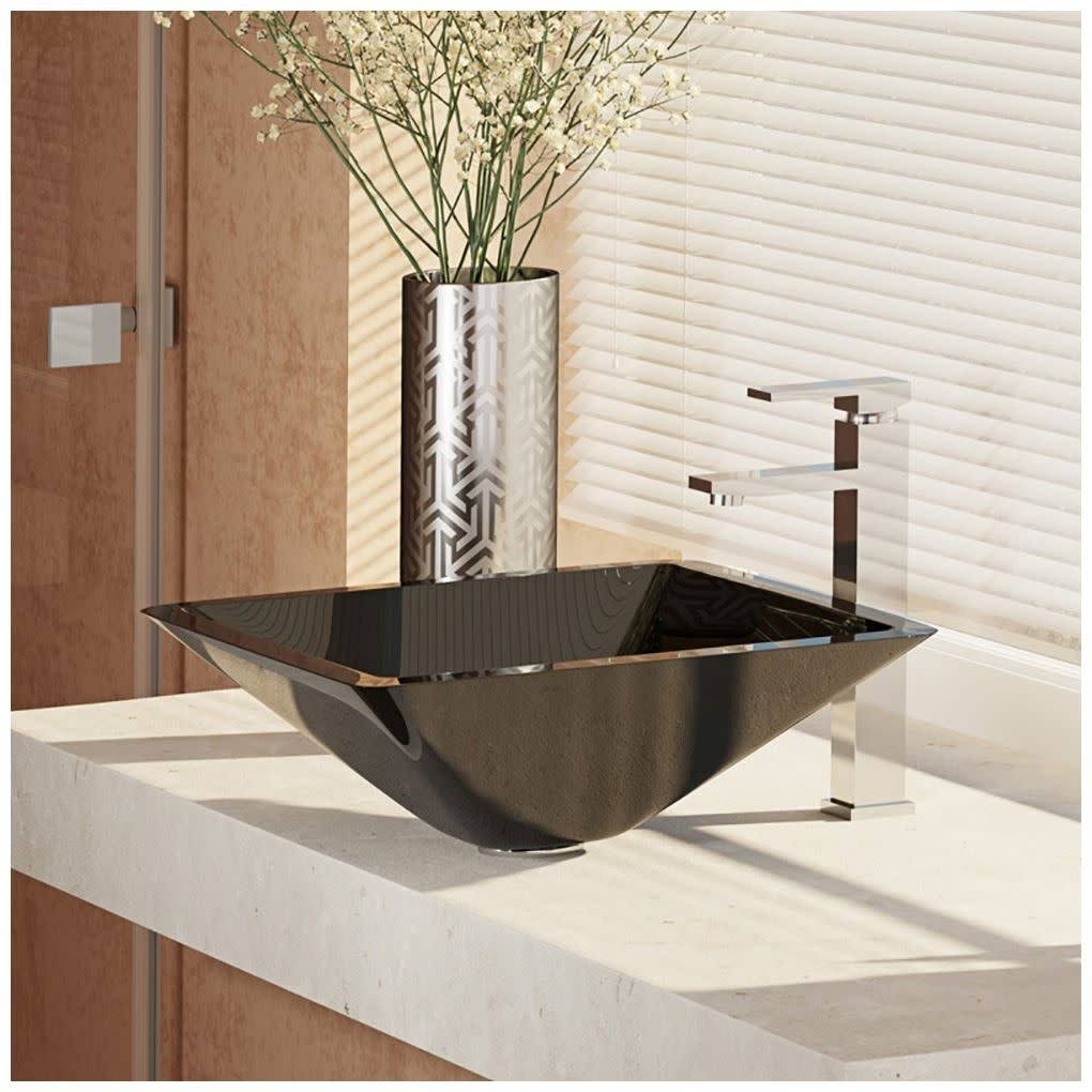 16-1/2x22 Glass Vessel Bathroom Sink with Vessel Faucet Noir Dark Q343216