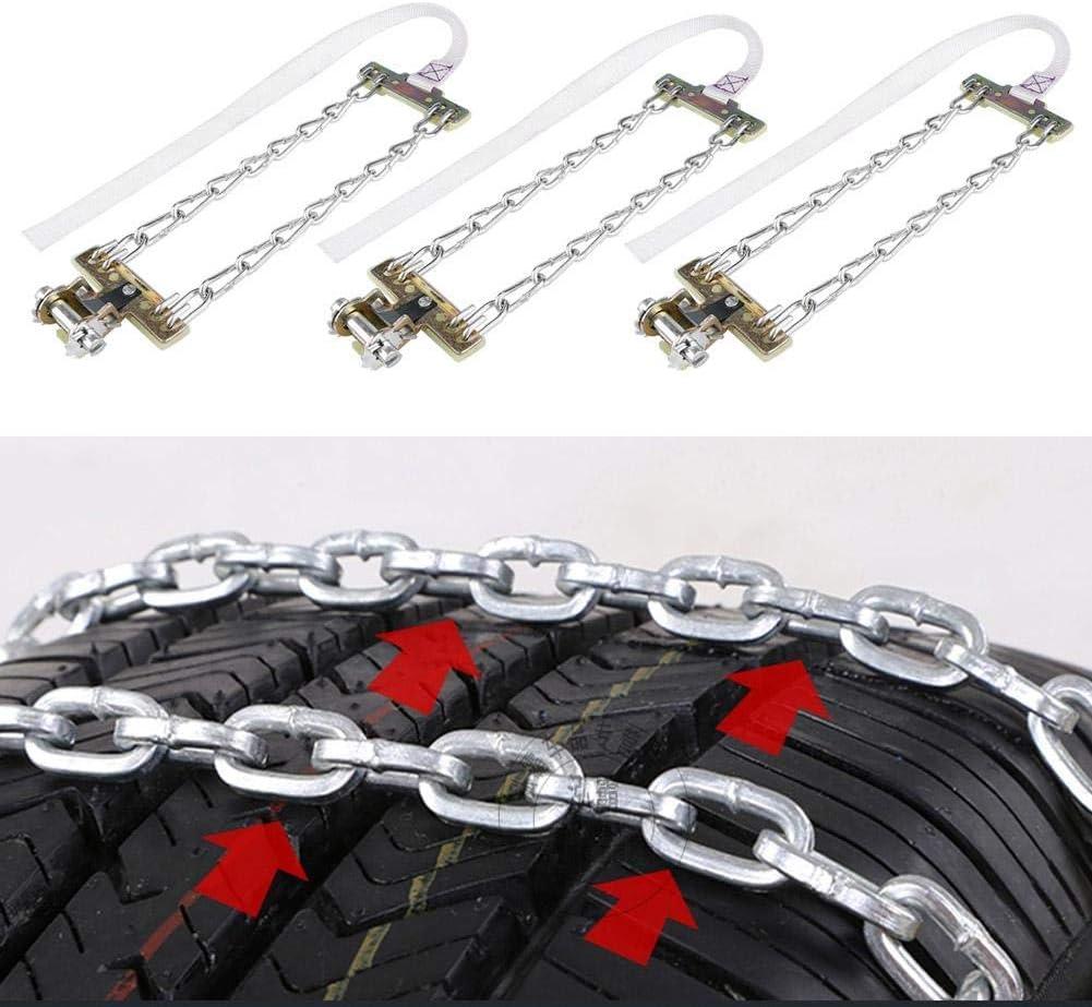 3pcs Steel Tire Anti-Skid Snow Chain for Car Truck SUV Winter (L) Pack of 2 R7657