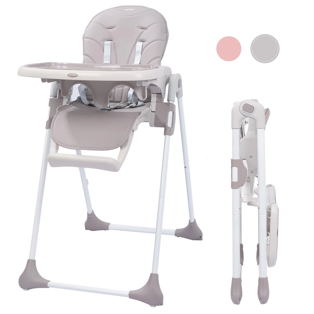 Portable Folding Highchair with Adjustable Height, Removable Tray, Gray I796809
