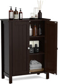 Grey Wooden Bathroom Floor Cabinet with 3-Tier Adjustable Shelf and Double Doors R978143