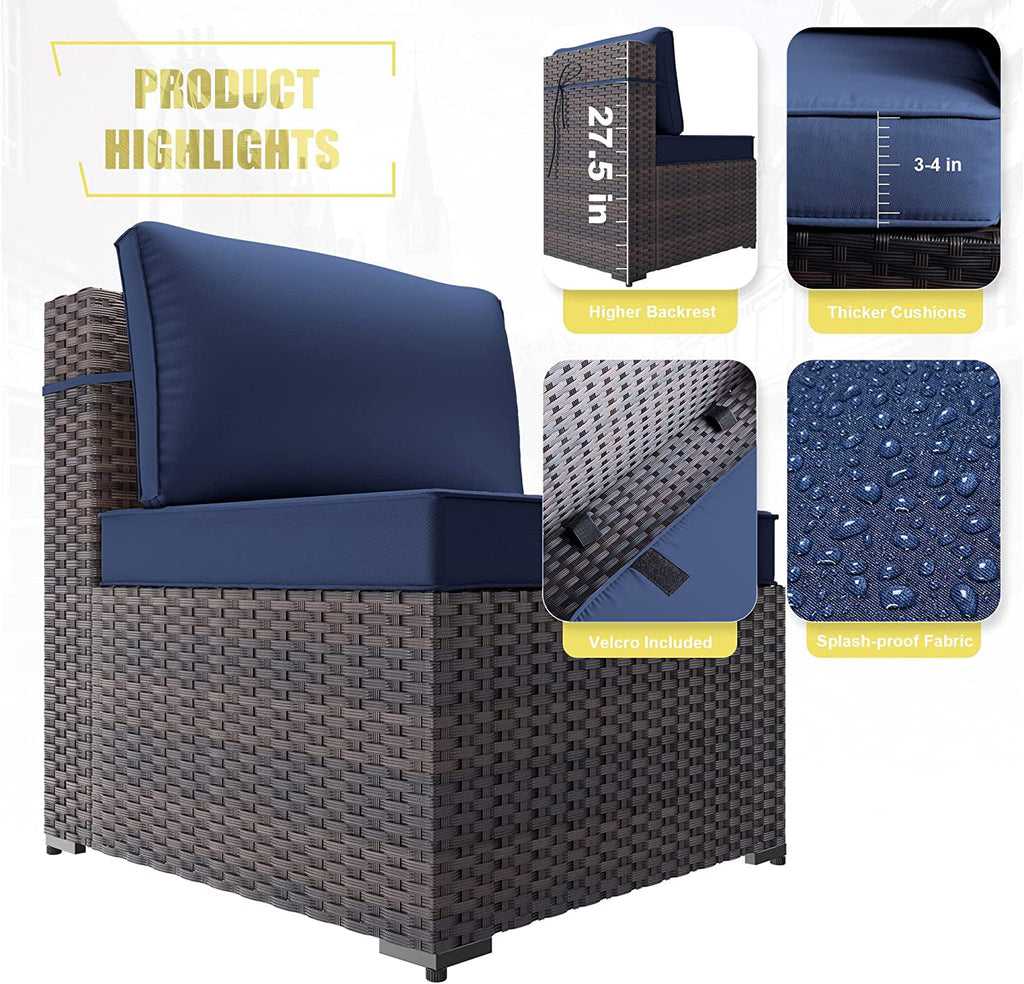 15 Pieces Outdoor Patio Furniture Set with Propane Fire Pit Table Navy Blue M1290