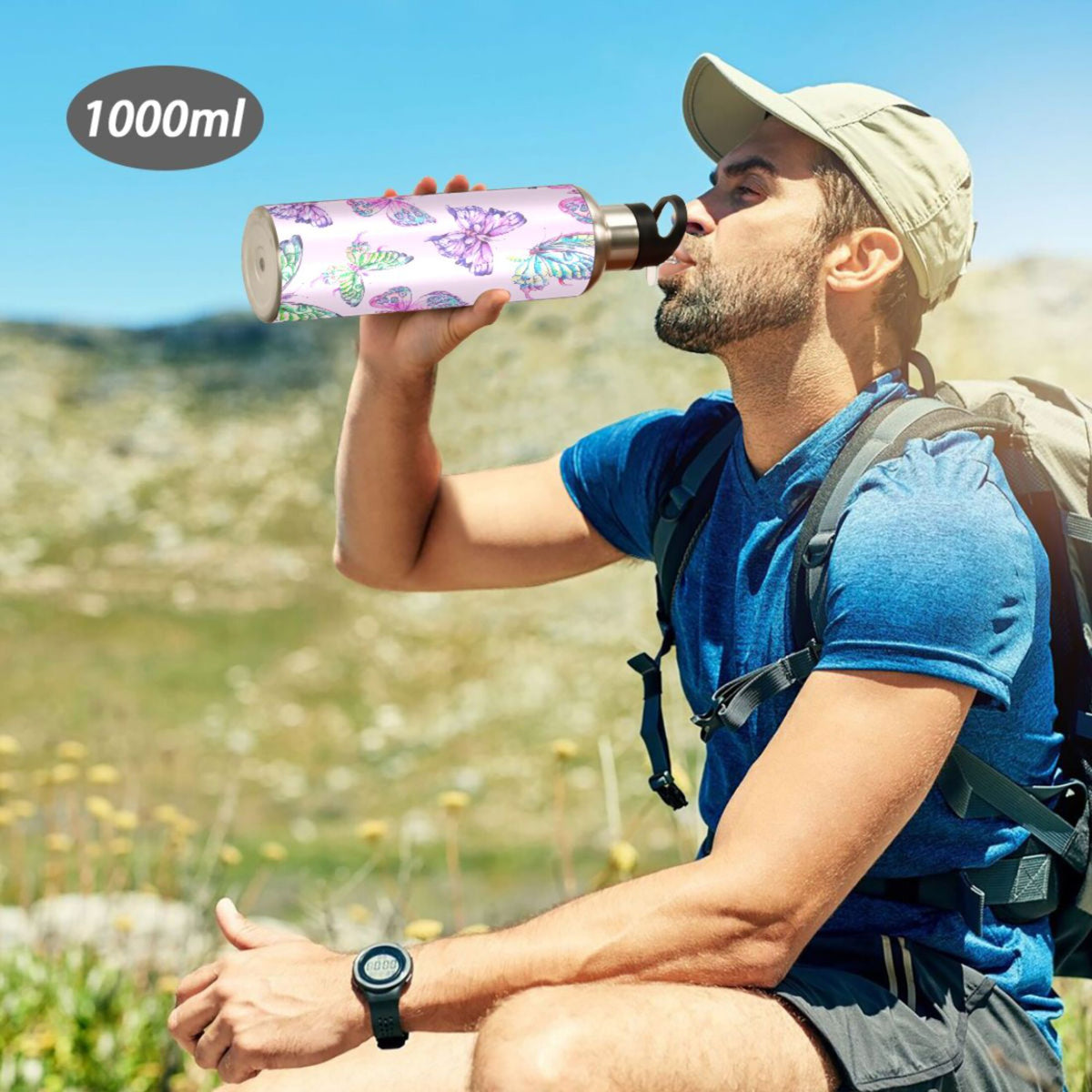 Pink Stainless Steel Insulated Water Bottle with Straw Lid B36855