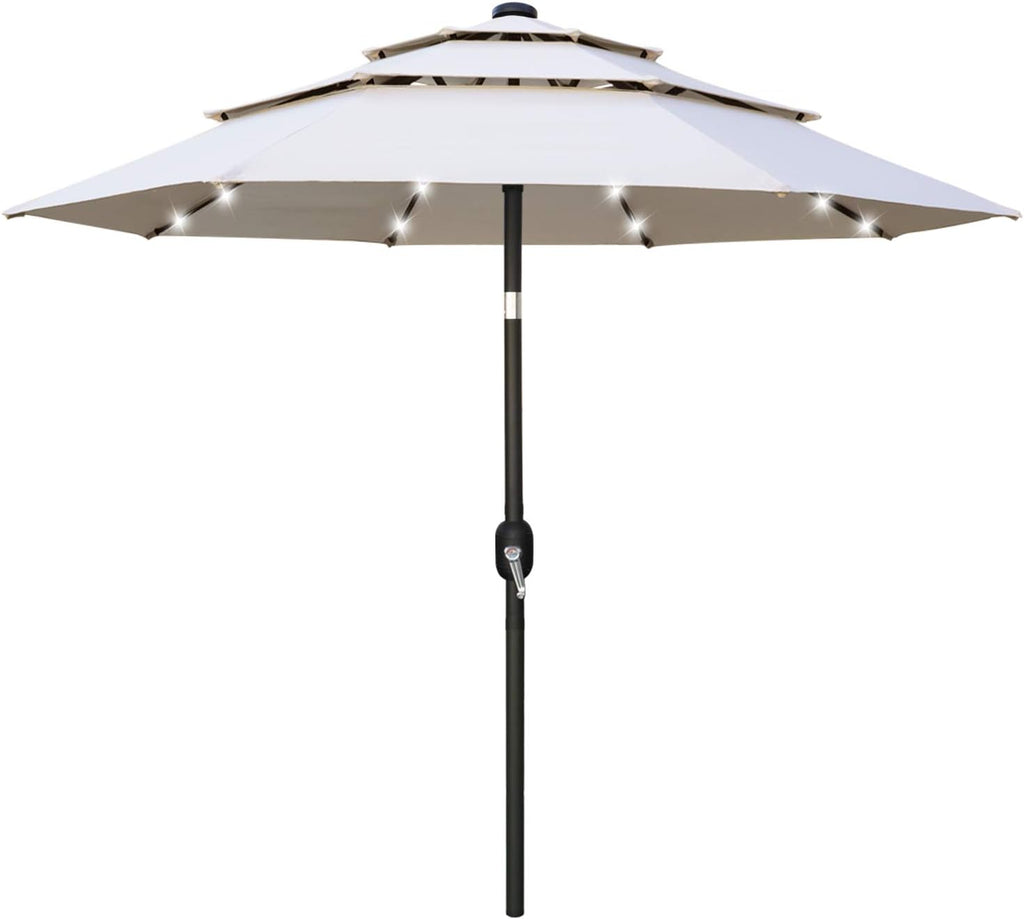 11FT Solar 3 Tiers Market Umbrella with 32 LED Z846939