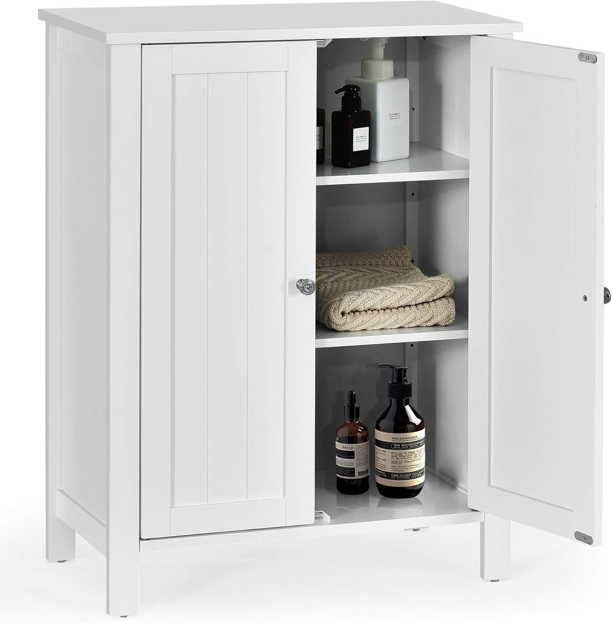 Grey Wooden Bathroom Floor Cabinet with 3-Tier Adjustable Shelf and Double Doors R978143