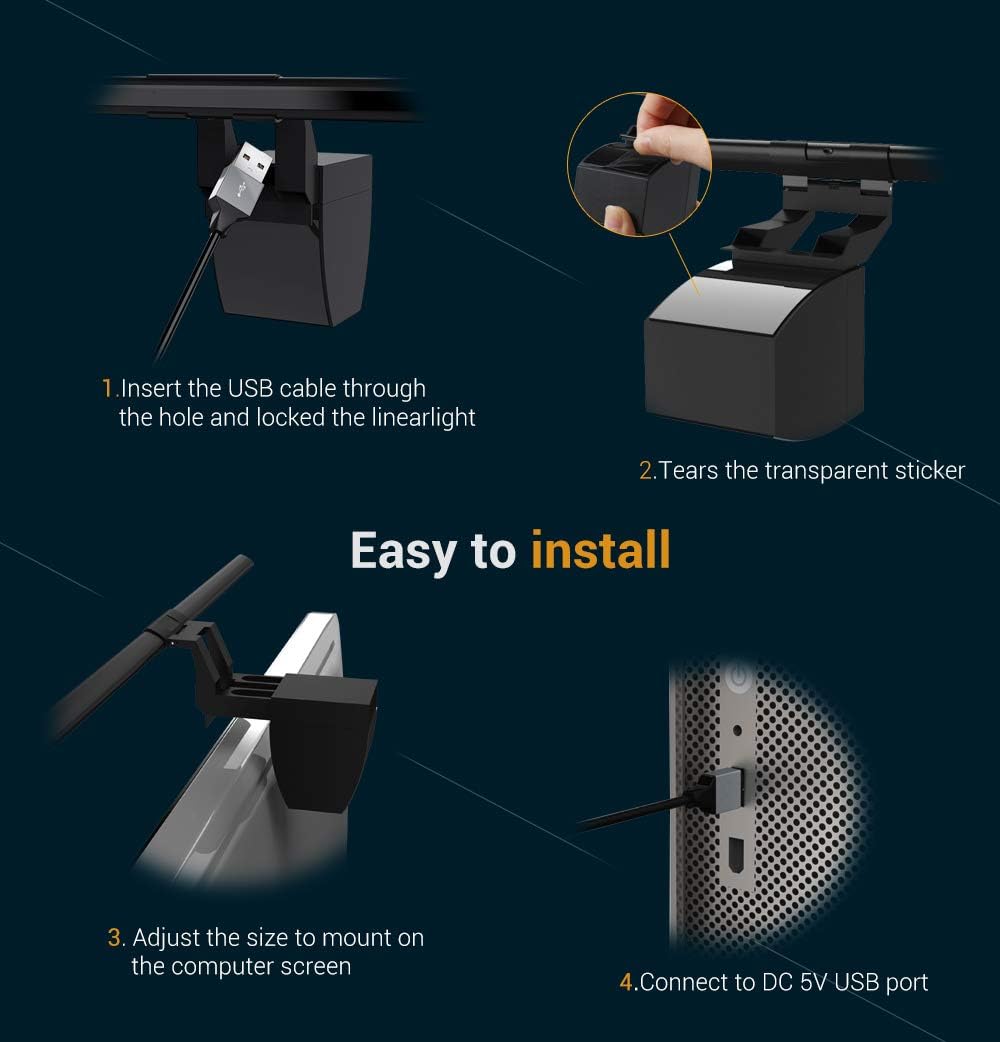 Black LED Monitor Light Bar with 3 Lighting Modes and 10 Brightness Levels V74550