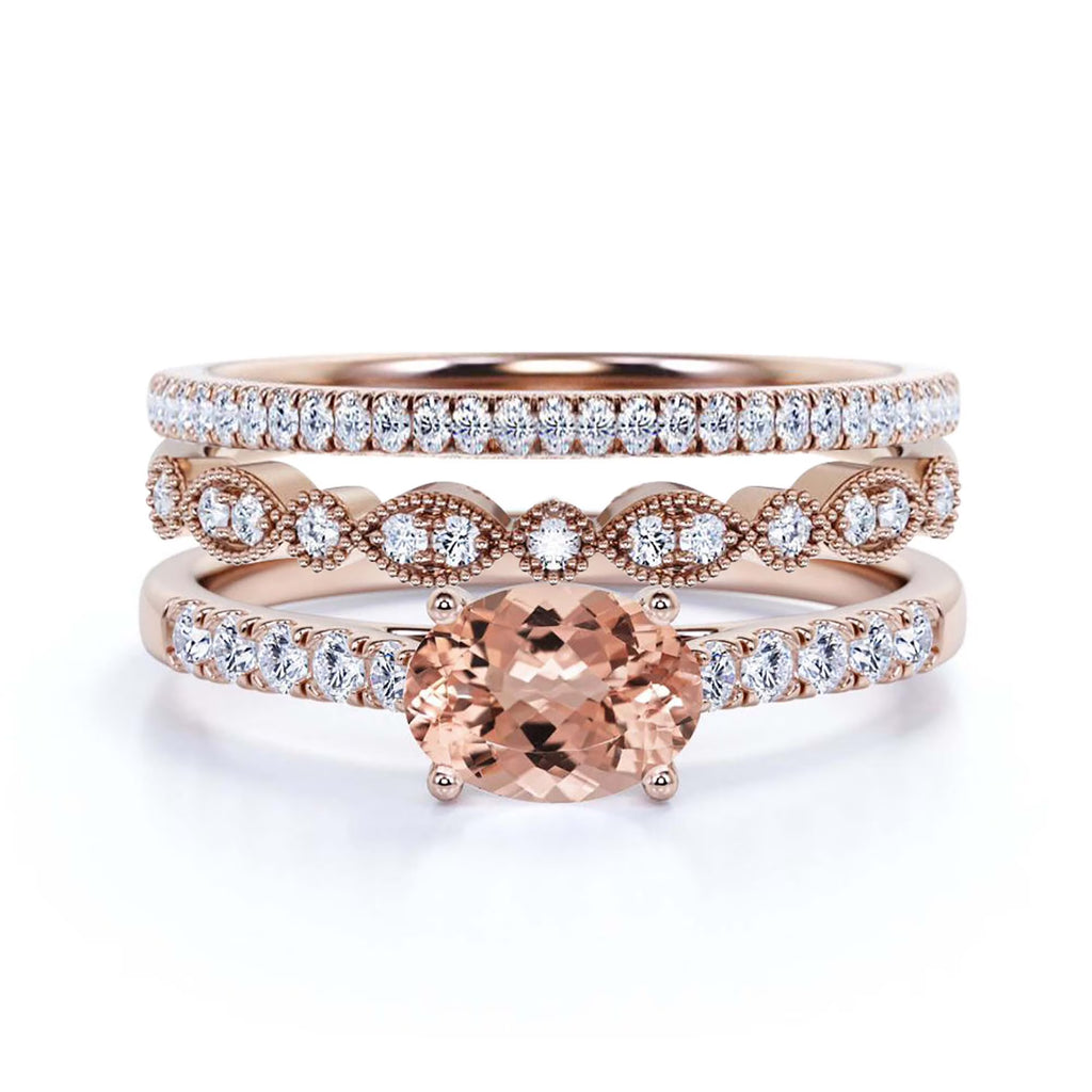 2.50 Carat Oval Cut Morganite And Diamond Moissanite Engagement Ring in 10k Solid Rose Gold I91455