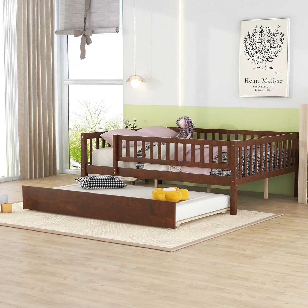 Walnut Full Size Wood Daybed with Trundle P741