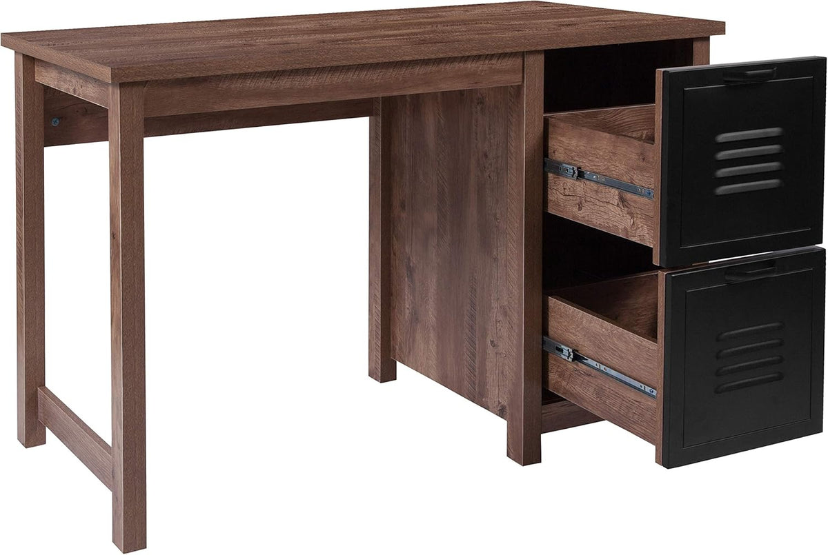 Crosscut Oak Wood Grain Finish Computer Desk with Metal Drawers E446
