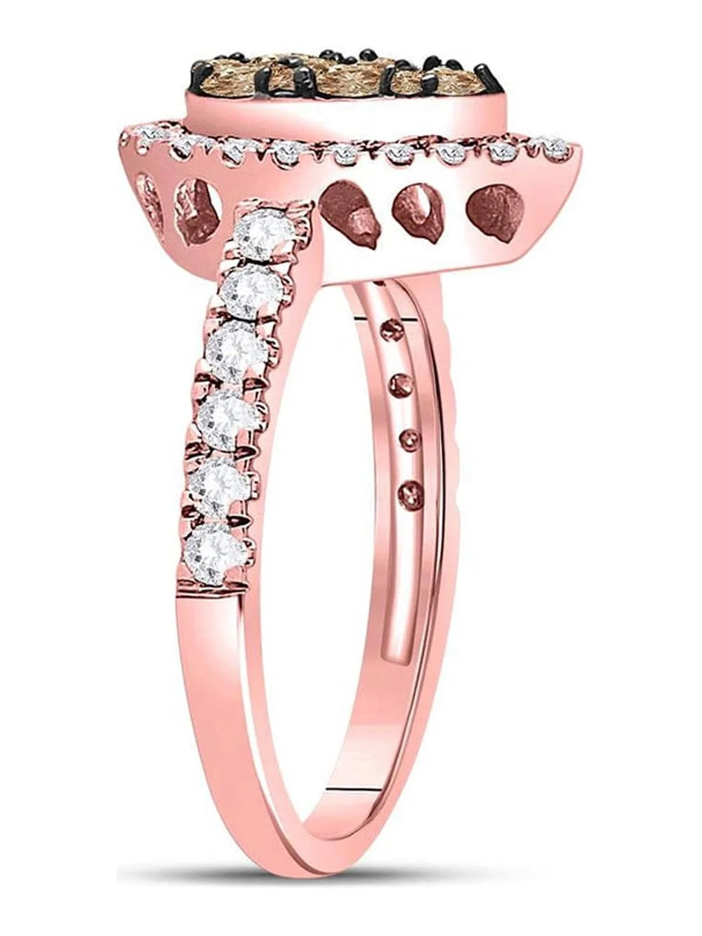 14kt Rose Gold Round Brown Diamond Teardrop Cluster Ring 1 Cttw L8914