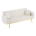 Cream White Velvet Convertible Futon Sofa Bed W322780