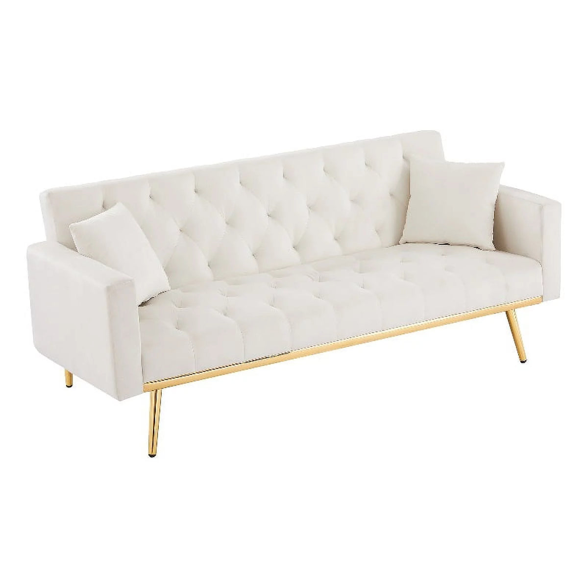 Cream White Velvet Convertible Futon Sofa Bed W322780
