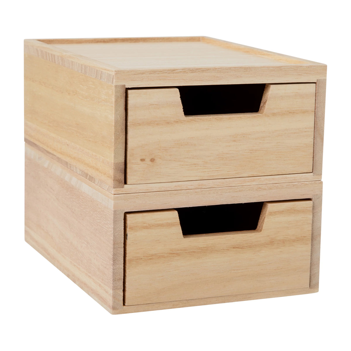 2 Pack Stackable Light Natural Paulownia Wood Boxes with Drawers I52781