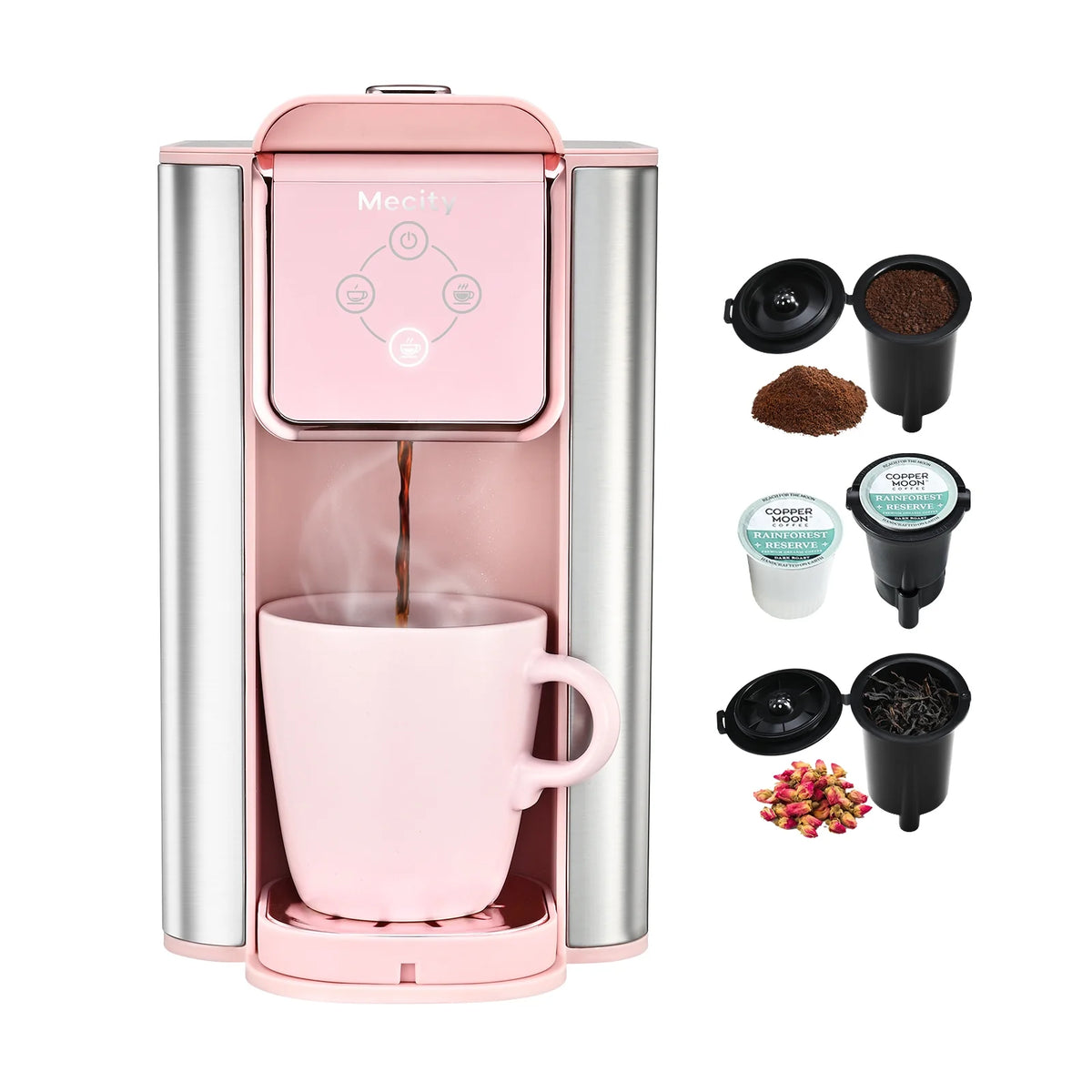 Pink 3-in-1 Single Serve Coffee Machine with Removable 50 Oz Water Reservoir P56197