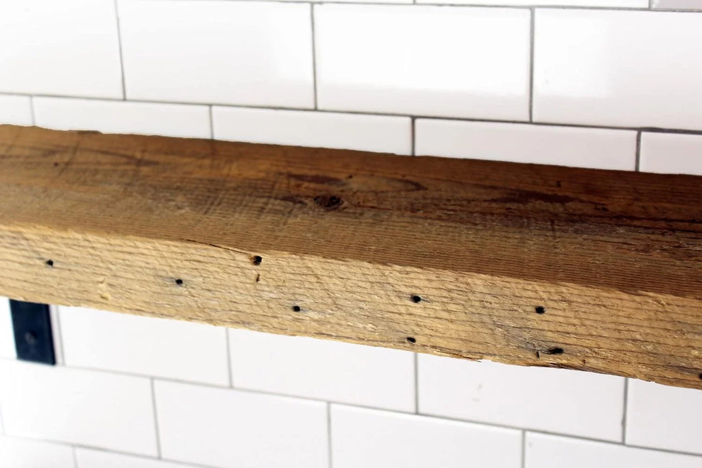 Reclaimed Wood Mantel Shelf with Steel Angle Brackets T279
