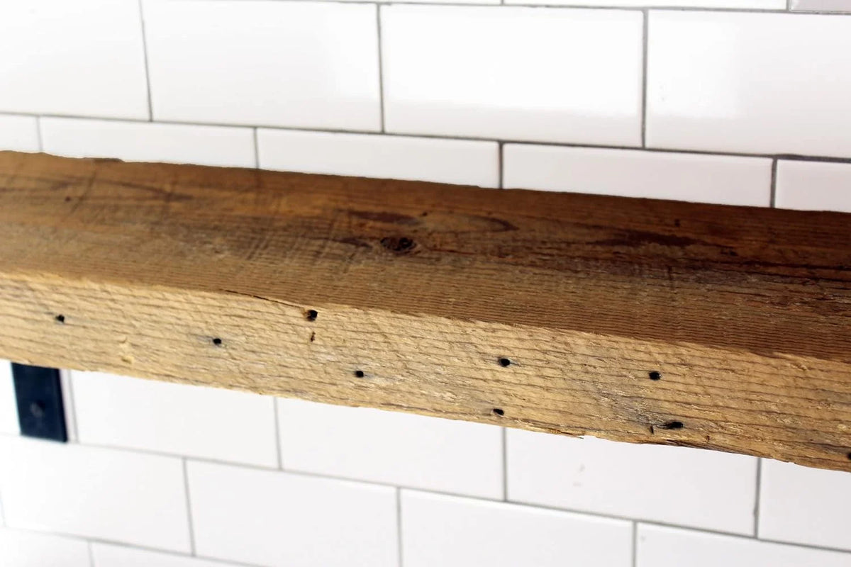 Reclaimed Wood Mantel Shelf with Steel Angle Brackets T279